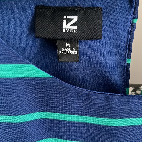 EUC! iZ Byer Blue Teal Hi-Low stripe dress with defined waist - Picture 2 of 12